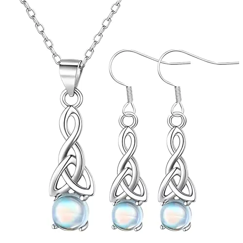 Pietra Luna Orecchini e Collana in Argento 925 con Ciondolo Moonstone