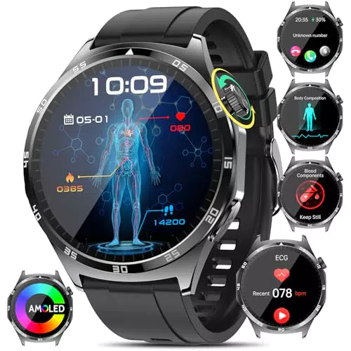 Smartwatch Uomo 2025 con ECG, HRV, Lipidi, BMI e Monitoraggio Sonno - Orologio Fitness