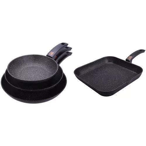 Alluflon Etnea Set di Padelle e Bistecchiera in Alluminio Antiaderente
