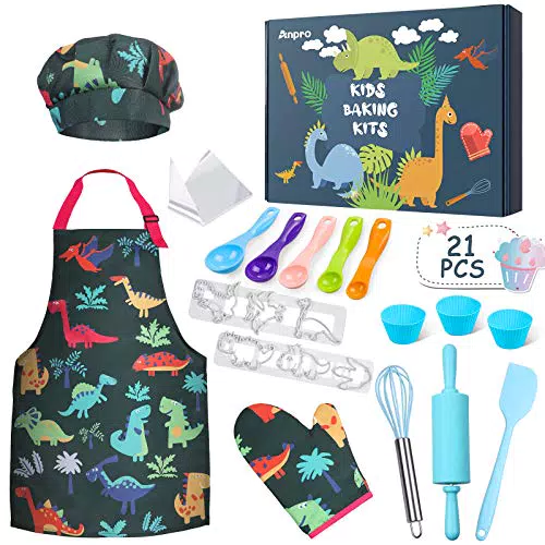 Anpro 27 Pezzi Set da Cucina per Bambini, Dinosauro Set di Chef Gioco di Utensili Bambini da Accessori