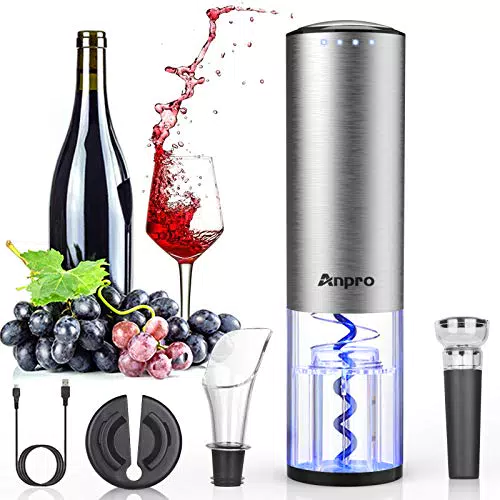 Anpro Apribottiglie Elettrico Automatico con Versatore e Tappo Sottovuoto