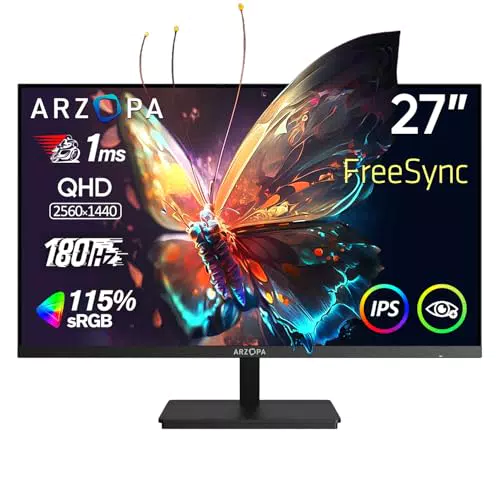 ARZOPA Monitor Gaming 27" 180Hz 2K QHD IPS 2560x1440, G-Sync e FreeSync