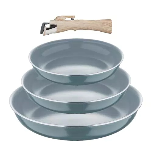 Bergner Click&Cook - Set di padelle con manico staccabile in alluminio riciclato