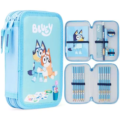 BlueY Astuccio Scuola con 2 Scomparti e Cancelleria Inclusa - Accessori Scuola