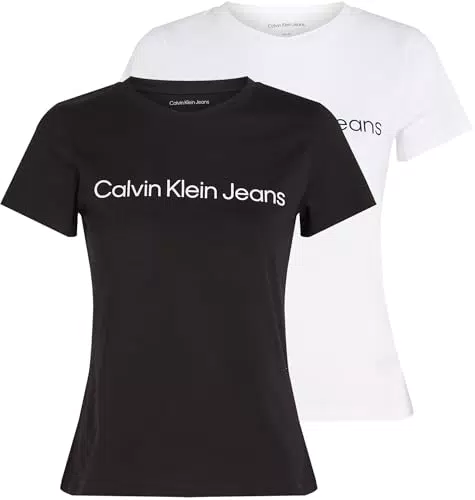 Calvin Klein T-Shirt Donna Maniche Corte Institutional Logo Tee Scollo Rotondo