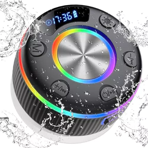 Cassa Doccia Bluetooth 5.3 Impermeabile con Luce RGB e Vivavoce - 360° Stereo
