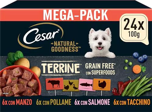 Cesar Terrine Cibo Umido per Cani al Gusto di Pollame, Tacchino, Manzo e Salmone