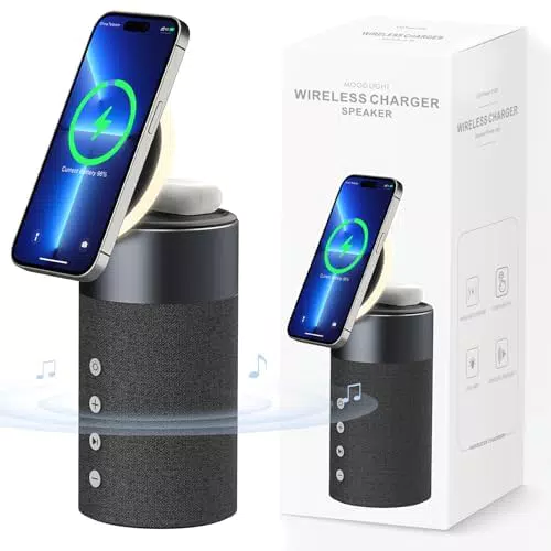 COLSUR Altoparlante Bluetooth 2 in 1 con Caricabatterie Wireless e Luce Notturna