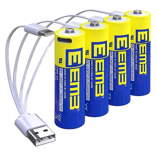 EEMB Batterie Ricaricabili AA al Litio 1.5V 2600mWh con Cavo di Ricarica USB-C