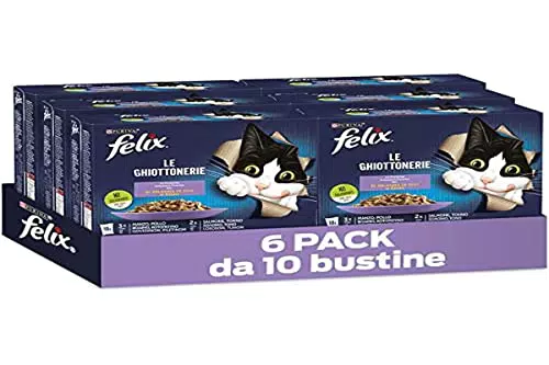 FELIX Cibo Umido per Gatti Adulti Bocconcini in Gelatina con Manzo e Pesce