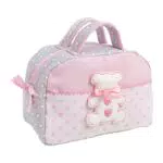 FILET Beauty Case con Maniglie e Cerniera, Ricamo Orsetto, Cotone Imbottito