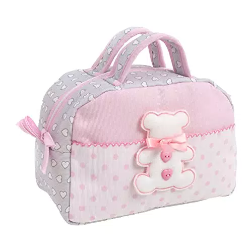 FILET Beauty Case con Maniglie e Cerniera, Ricamo Orsetto, Cotone Imbottito