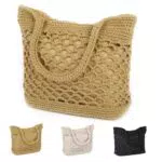 Fililogor Borsa Tote Donna da Spiaggia in Cotone con Design Scavato e Cerniera