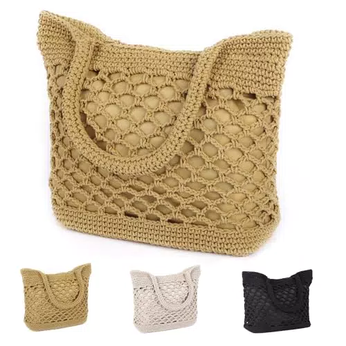 Fililogor Borsa Tote Donna da Spiaggia in Cotone con Design Scavato e Cerniera