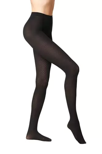 Goldenpoint Collant Jacquard Micro Rombi con Cinturino Anatomico e Tassello Igienico