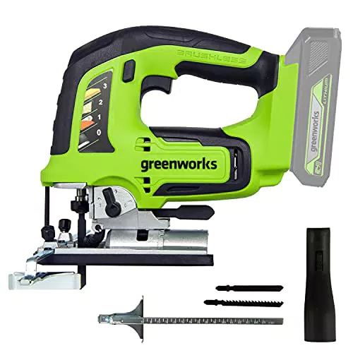 Greenworks GD24JS Seghetto Alternativo a Batteria con Base Regolabile e Attacco Aspiratore