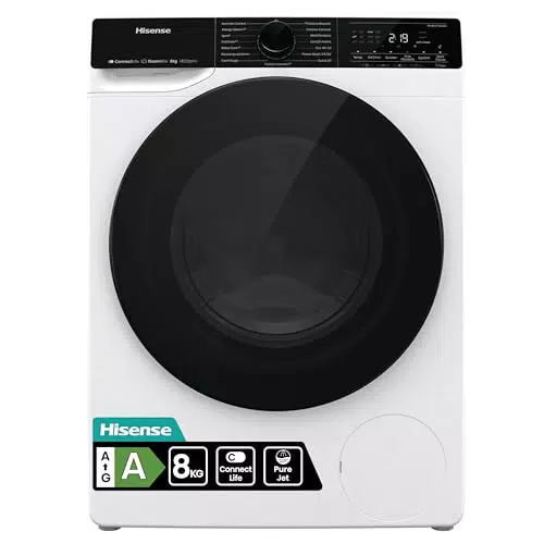 Hisense WF5V843BWSIT - Lavatrice Slim a Carica Frontale, 1400 rpm, Vapore, 15 Programmi