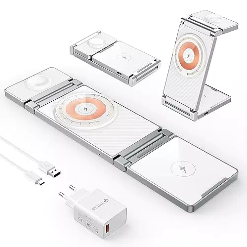 Hohosb Caricatore wireless 3 in 1 pieghevole compatibile con MagSafe per iPhone e AirPods
