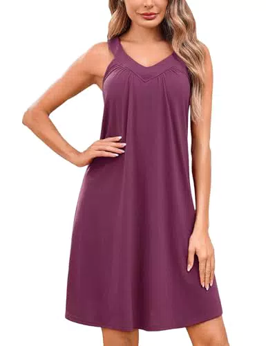 Jahetuul Camicia da Notte Donna in Cotone Senza Maniche con Scollo a V