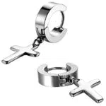 Jewelrywe Orecchini a Cerchio con Pendente Croce in Acciaio Inossidabile
