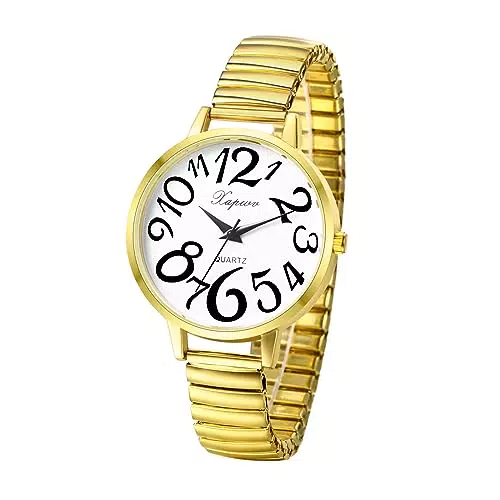 JewelryWe Orologio da Donna al Quarzo con Cinturino Elastico e Quadrante Grande