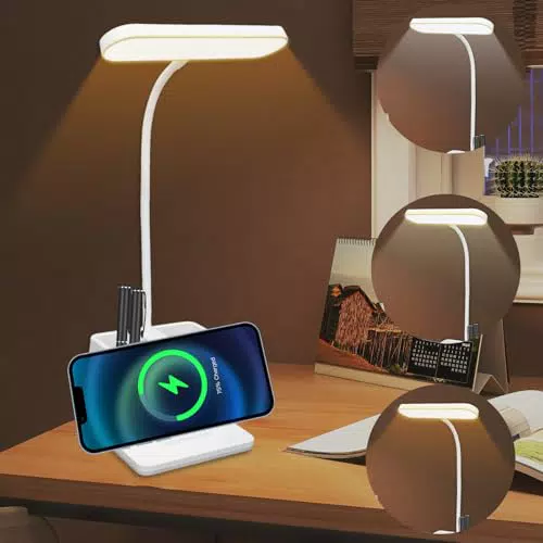 Lampada da scrivania LED ricaricabile con supporto per telefono e penna dimmerabile