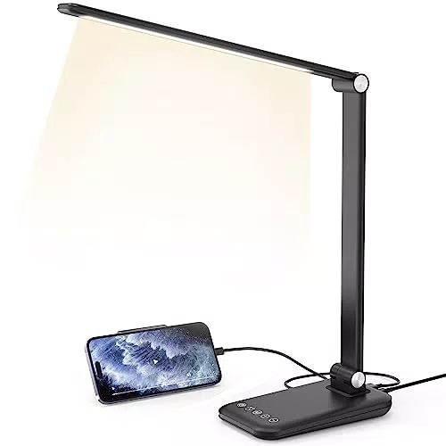 Lampada da Scrivania Dimmerabile con Porta USB e Timer per Lettura e Studio