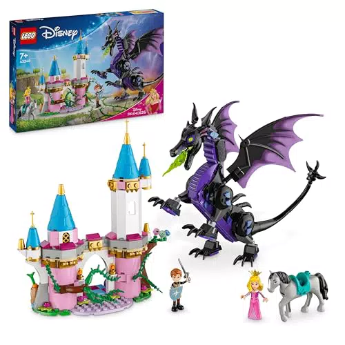 LEGO Disney Malefica Drago - Castello Giocattolo con Torre e Mini Bamboline 43240