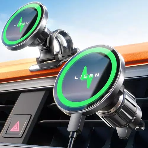 LISEN Supporto Auto MagSafe 15W per iPhone 16, 15, 14, 13, 12 - Caricatore Wireless