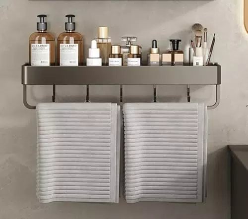Lrocotanc Mensola Doccia in Acciaio Inox - Organizer Bagno con Porta Asciugamani