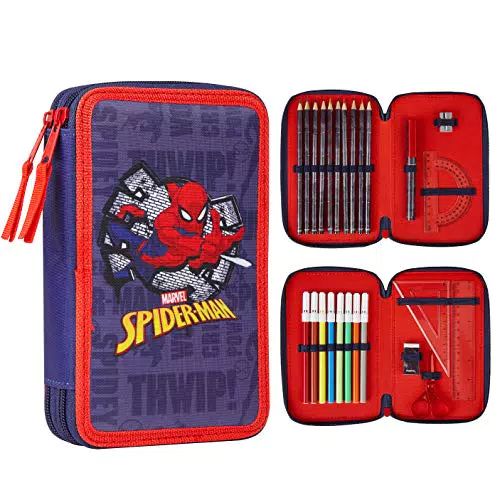 Marvel Astuccio Scuola con Set di Cancelleria e Gadget Spiderman Avengers
