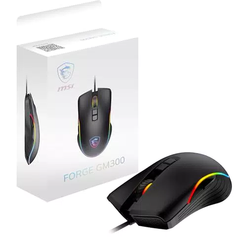 MSI Forge GM300 Gaming Mouse - Sensore ottico 7200 DPI, design simmetrico, RGB LED