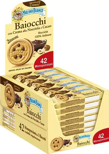 Mulino Bianco Biscotti Baiocchi con Crema alla Nocciola e Cacao