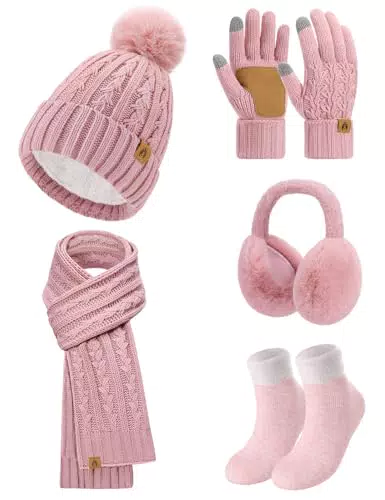 Niwicee Set Invernale Cappello, Sciarpa e Guanti Touchscreen per Donna