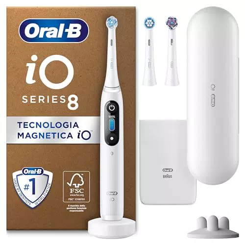 Oral-B Spazzolino Elettrico Ricaricabile iO 8 con Testine di Ricambio e Custodia