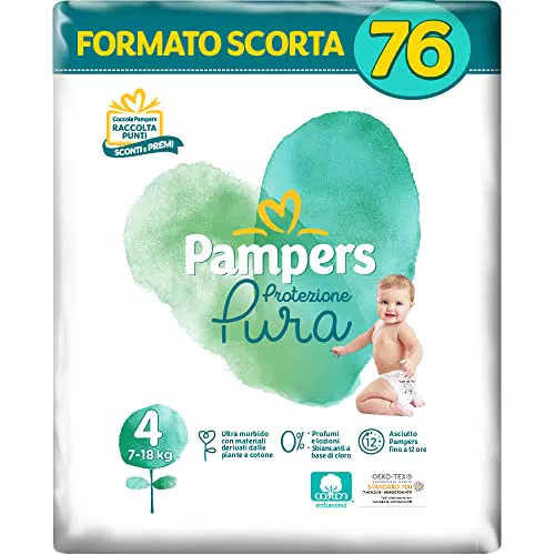 Pampers Protezione Pura, 76 Pannolini Contenenti Cotone e Materiali Naturali Derivanti dalle Piante