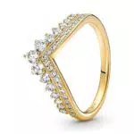 Pandora Anello Wishbone Timeless placcato oro 14k con zirconia cubica trasparente