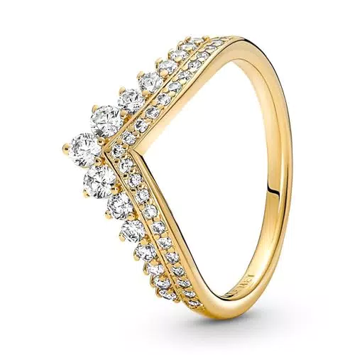 Pandora Anello Wishbone Timeless placcato oro 14k con zirconia cubica trasparente
