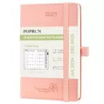 POPRUN Agenda Mensile Tascabile 2025 Planner Scuola 18 Mesi Copertina in Pelle Vegana