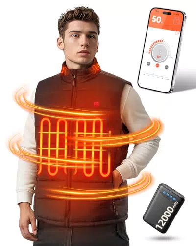 POSUGEAR Gilet Riscaldato con Controllo APP e Batteria 12000mAh per Uomo
