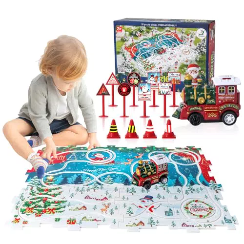 Set di Piste da Corsa Puzzle Natale per Bambini 2-6 Anni - Giocattoli Educativi