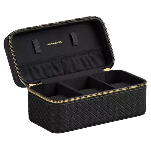 SONGMICS Porta Orologi da Viaggio RONNE in PU con Intrecciatura Goffrata