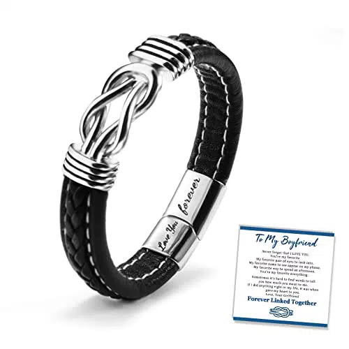 SUNSH Bracciale Uomo In Pelle Intrecciata con Nodo Infinito - Regalo di San Valentino
