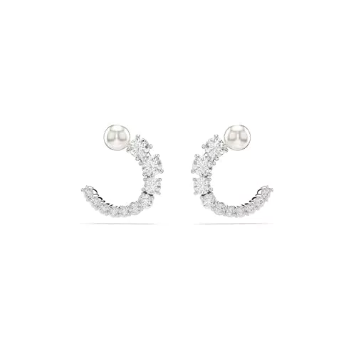 Swarovski Orecchini a cerchio Matrix in Crystal Pearl, Placcato Rodio
