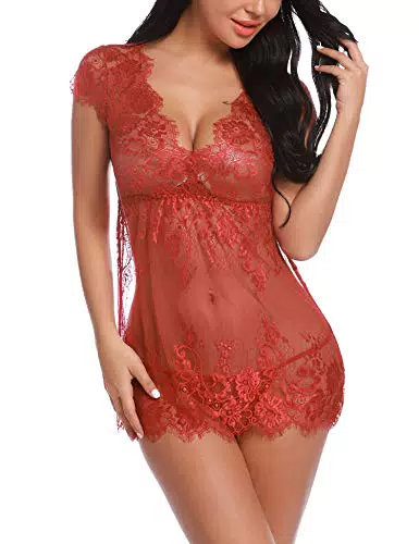 Sykooria Lingerie Donna Sexy Pizzo Halter Babydoll e G-Stringa Confortevole