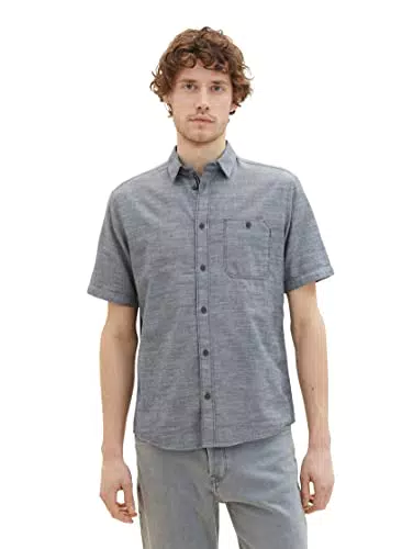 Tom Tailor Camicia 1036213 in Struttura Herringbone Navy