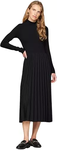 Tommy Hilfiger Abito Rib Mix Pleated Dress con Gonna a Pieghe