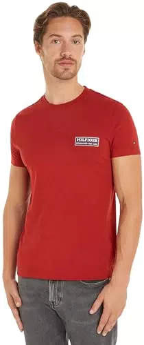 Tommy Hilfiger T-Shirt Uomo Maniche Corte con Stampa Badge Scollo Rotondo