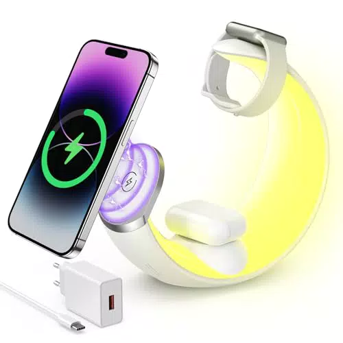 VAFOTON Caricatore Wireless 4 in 1, Stazione di Ricarica Induttiva 15W per iPhone e Apple Watch