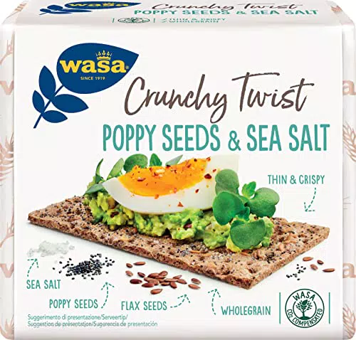 Wasa Crunchy Twist Cracker Integrali con Semi di Papavero e Sale Marino